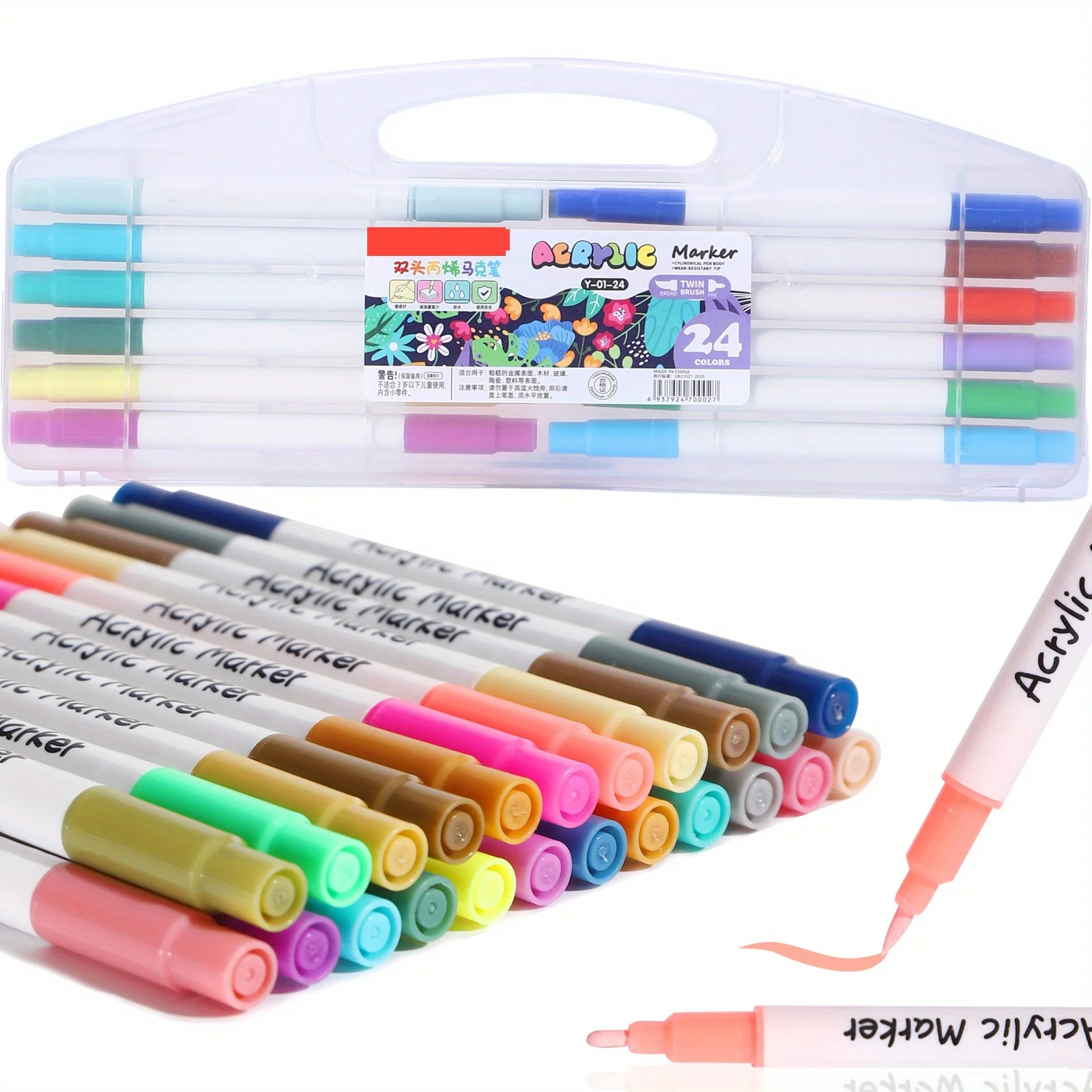 

Acrylic Paint Pens, 24-80 Dual Tip Waterproof Paint Brushes forPetroglyphs, Fabrics, Metal, Glass, Ceramics, Canvas