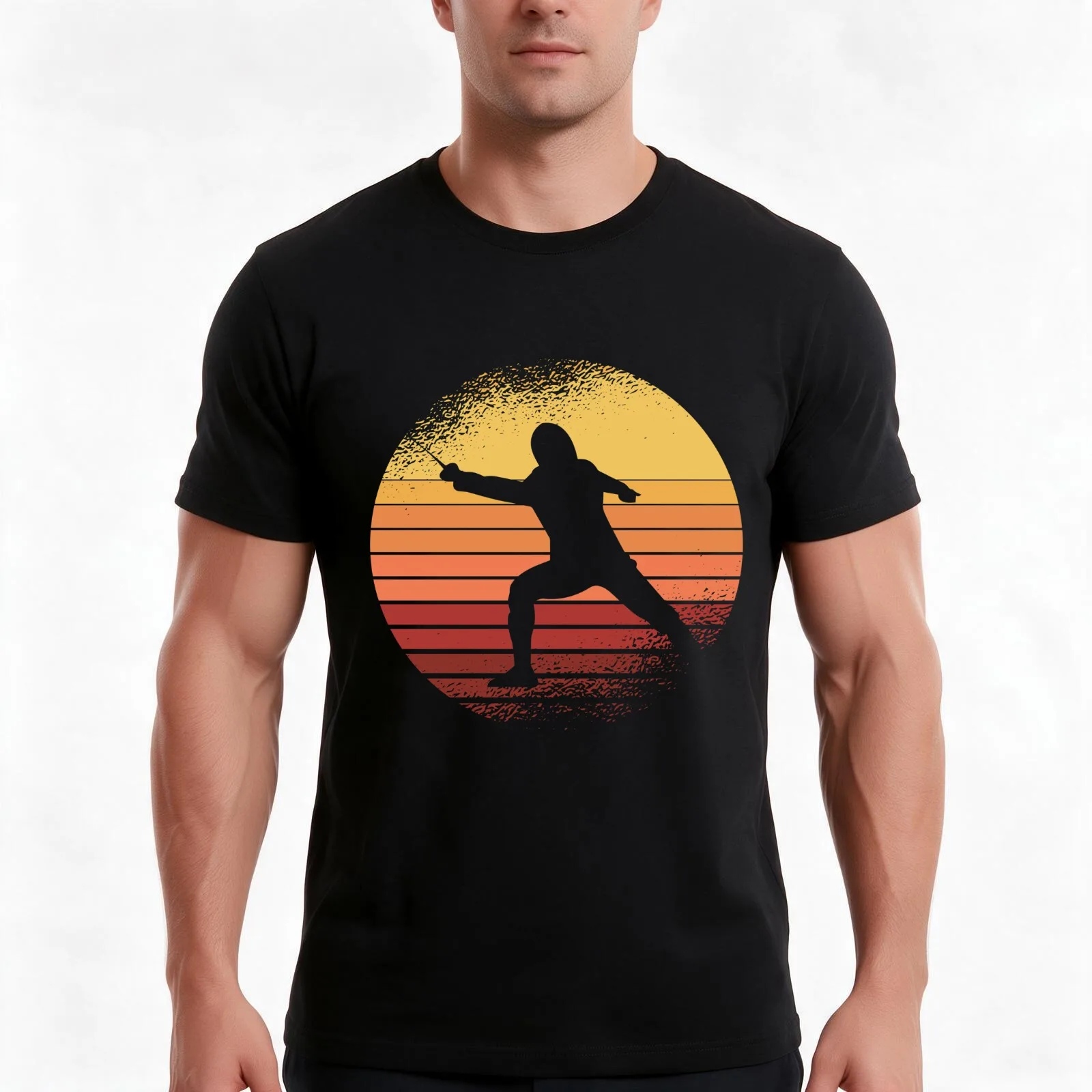 Vintage fencing saber fighting gift sports fencing T-Shirt, Summer Casual Cotton Tee, Oversized Streetwear Tops, 100% Cotton