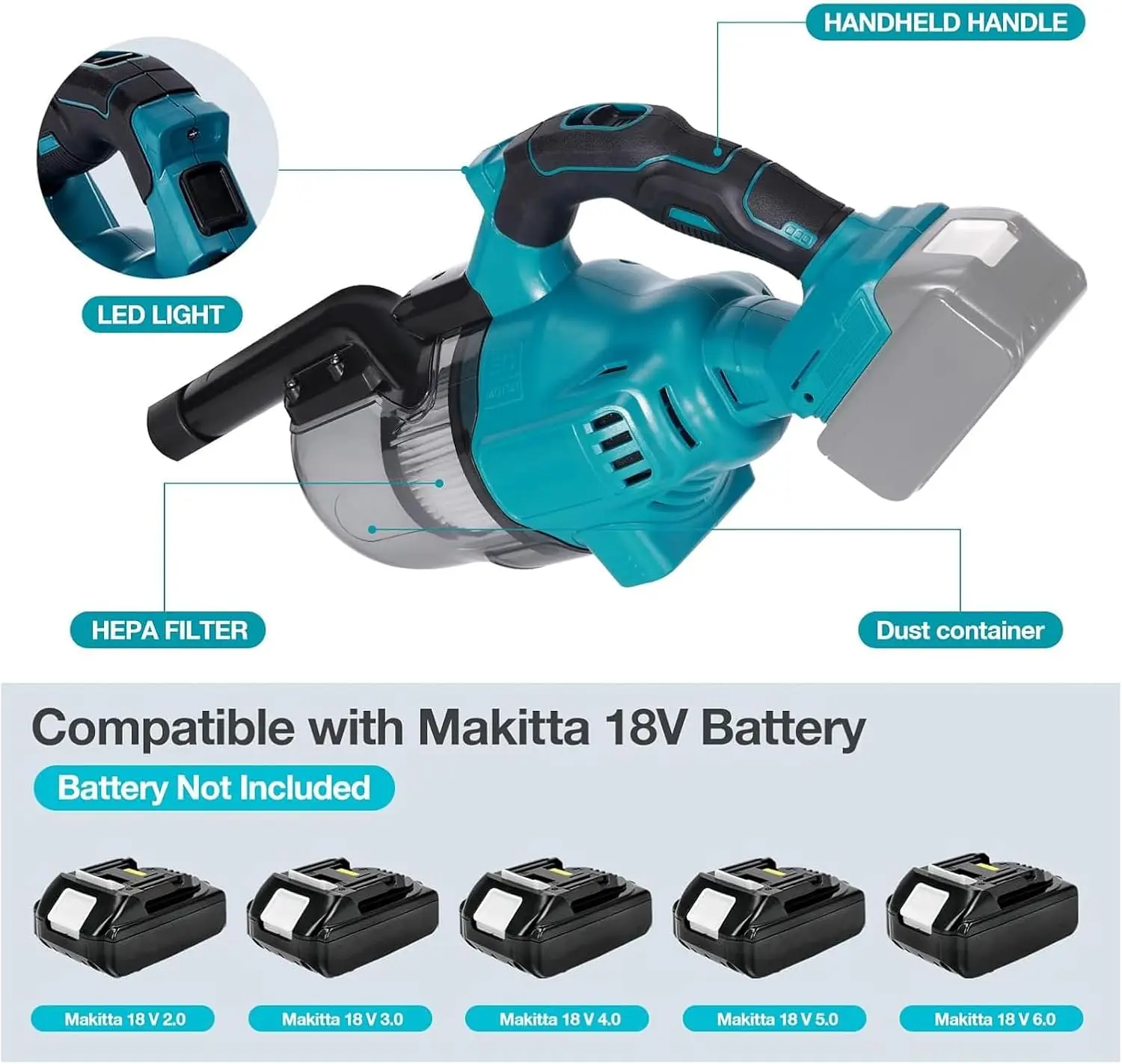 Aspirapolvere elettrico senza fili portatile ricaricabile per collettore di tappeti a secco/bagnato per Makita 18v Batteria Pin