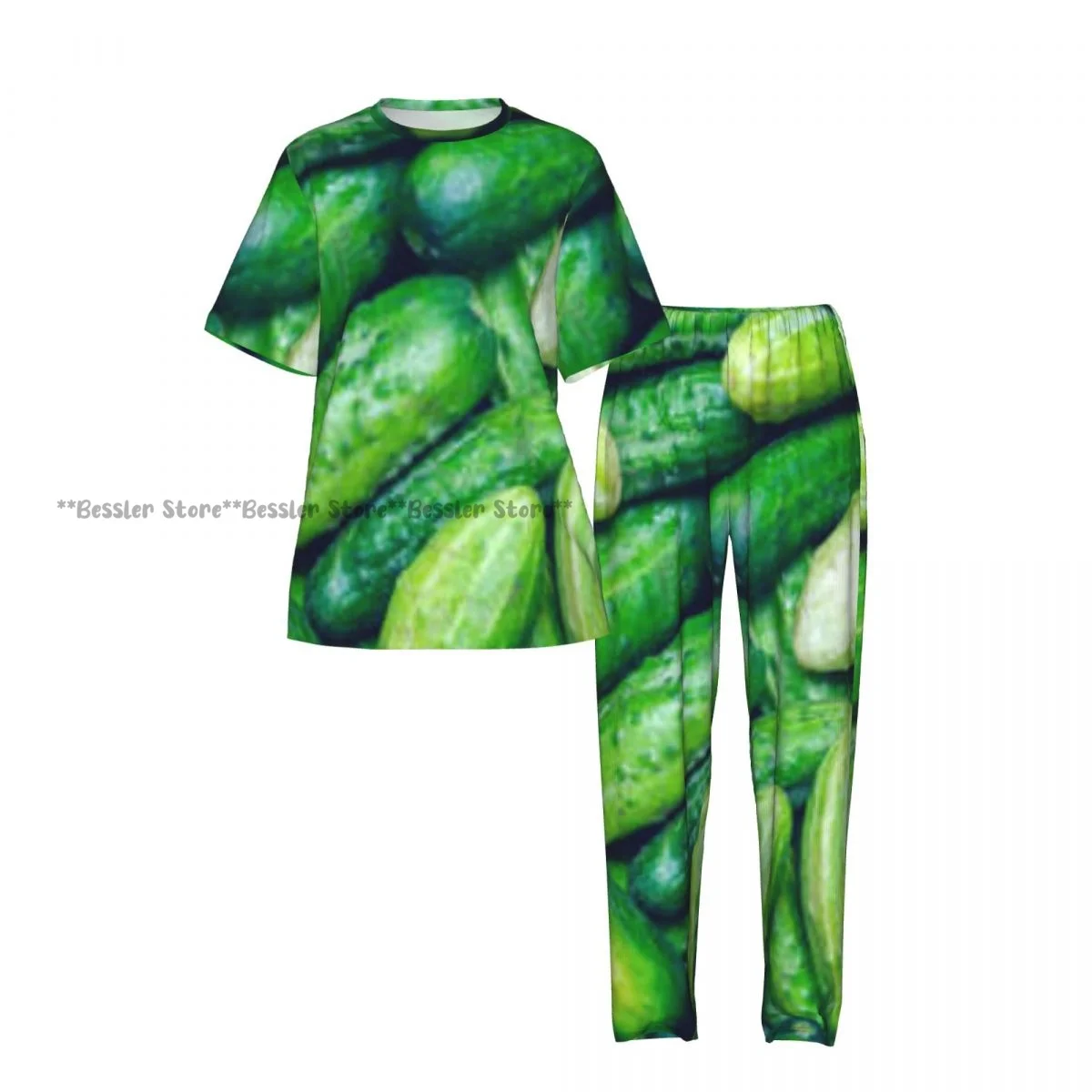 Women's Pajamas Set Fresh Organic Cucumbers Texture Short Sleeve Sleepwear 2 Piece Homewear Loungewear
