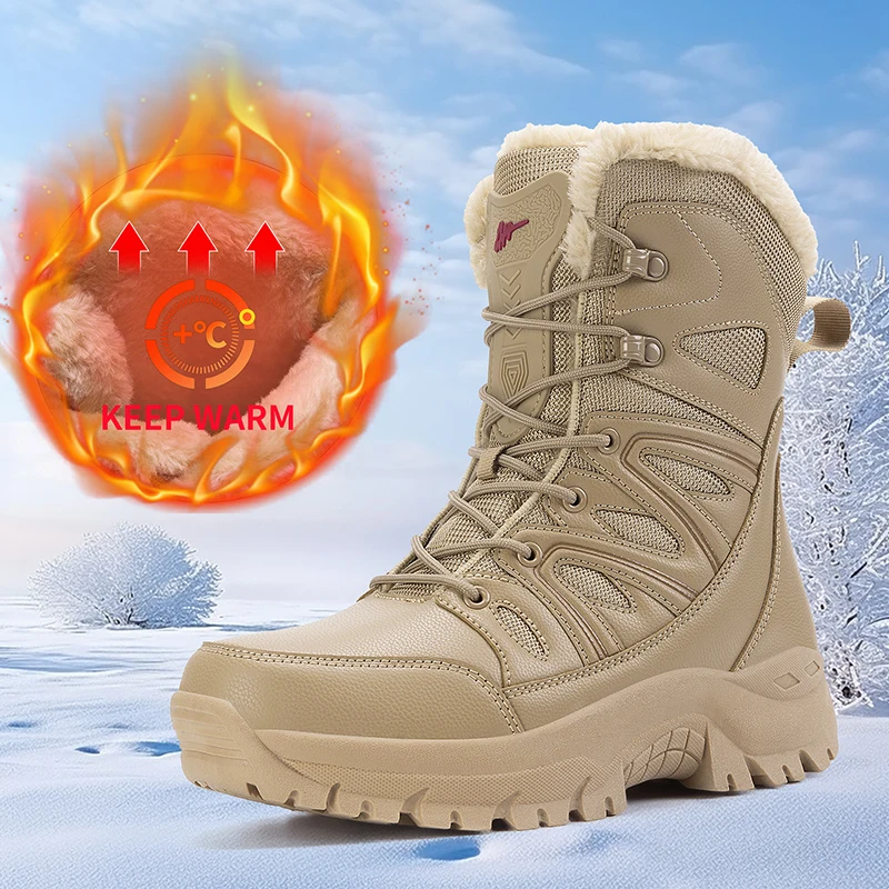 

New Men Lace Up Casual High Top Men's Boots Waterproof Winter Boots Anti-Slip Ankle Boots Army Work Boots Warm Plush Snow Boots