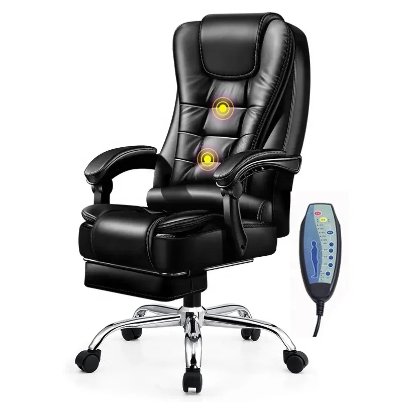 Luxury Black Pu Leather High Back Tall Office Executive Chair 7 Point Heated Massage Office Chair
