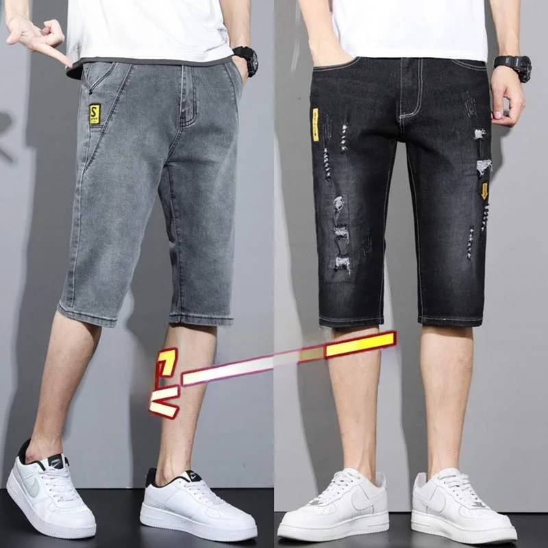 

Мужские эластичные джинсы из хлопка, летние, тонкие, прямые, синие, с молнией, средней посадки, в стиле casual, модные, длиной до щиколотки