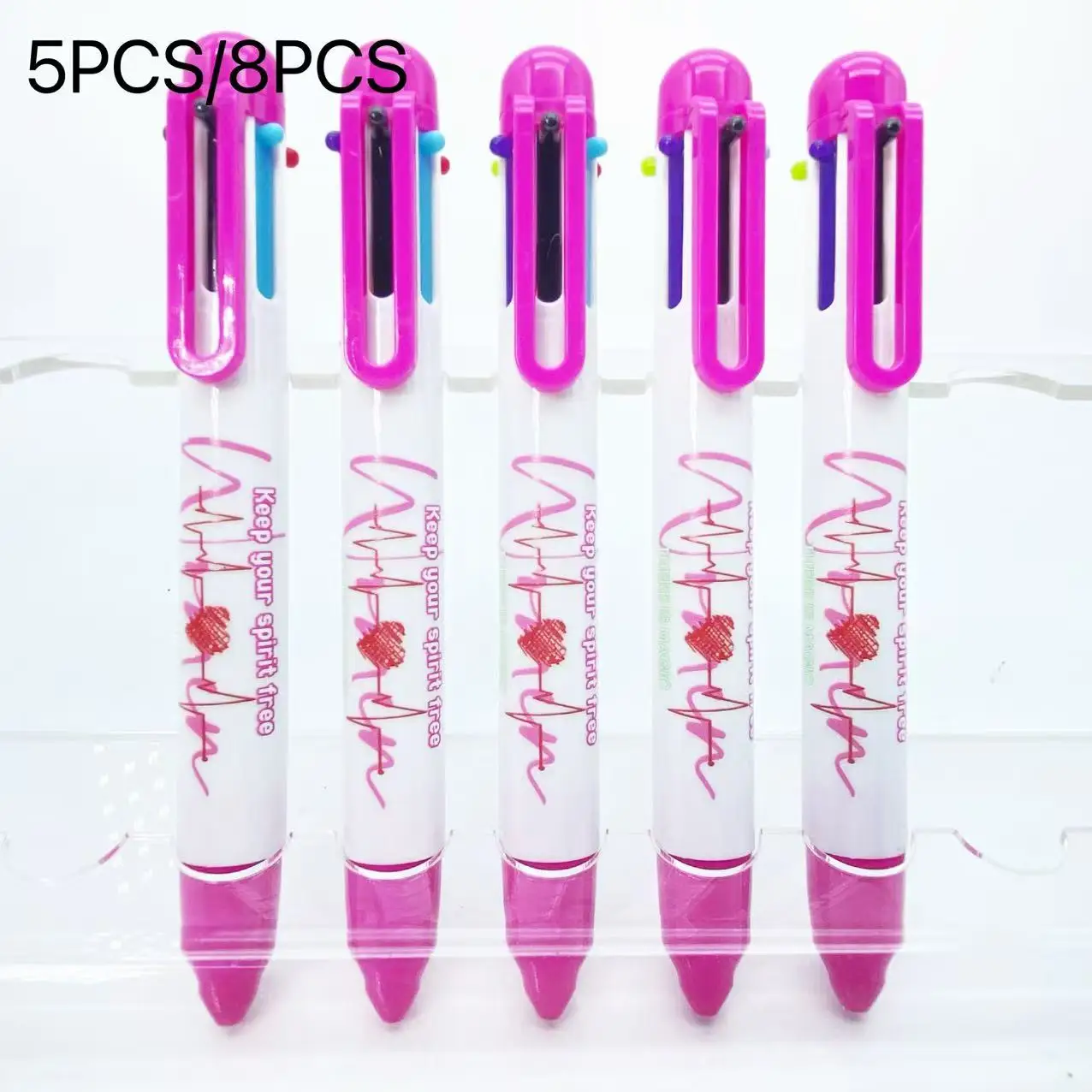 

5Pcs/8Pcs Be Yourself Rose Red Set Creative Inspirational Text Design Multi-Color Pens Six-Color Ballpoint Pens Student Writing Pens Marker Pens