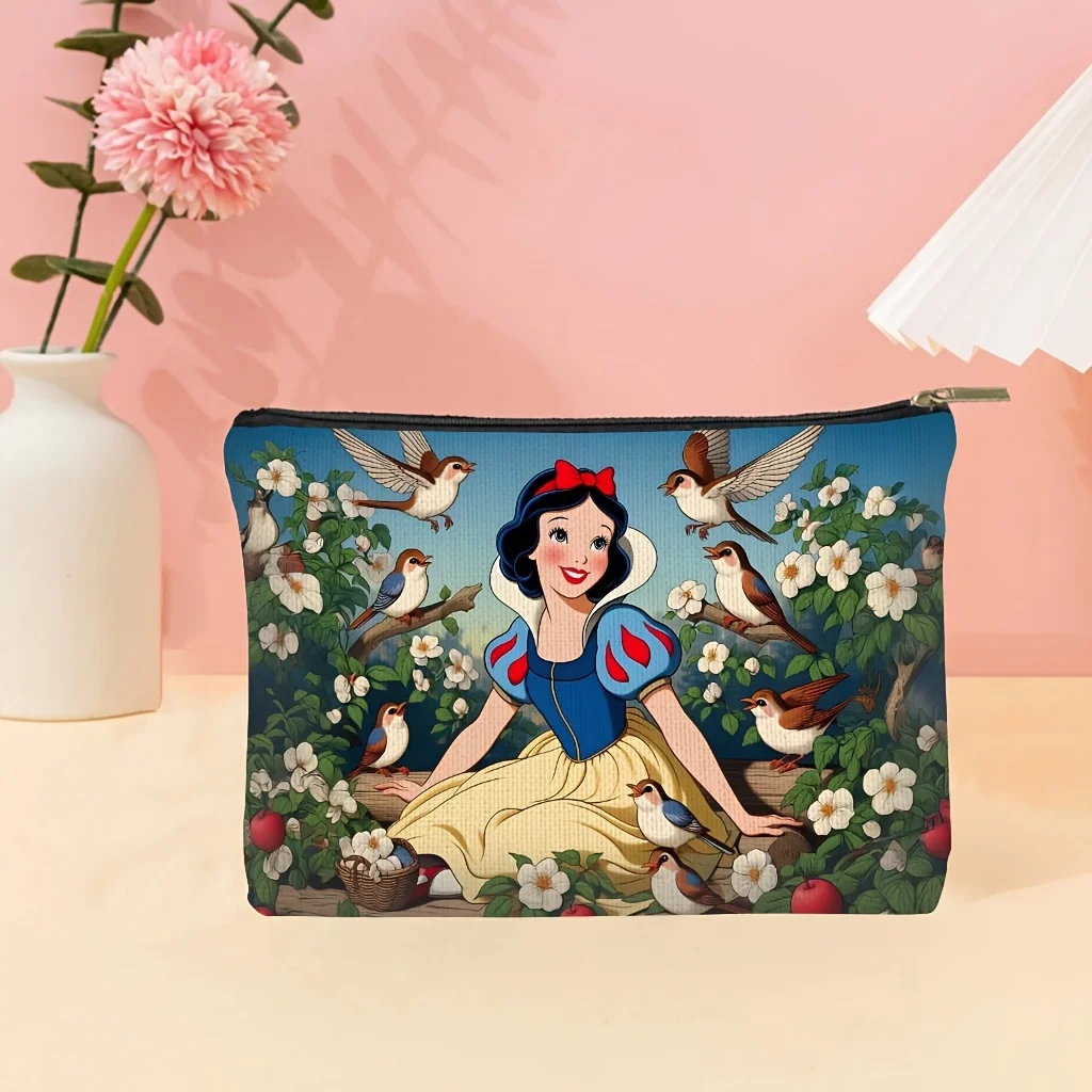 1 trousse de maquillage Disney blanche-neige, sac de rangement de bijoux, sac de rangement à fermeture éclair de voyage parfait-cadeau d'anniversaire amusant