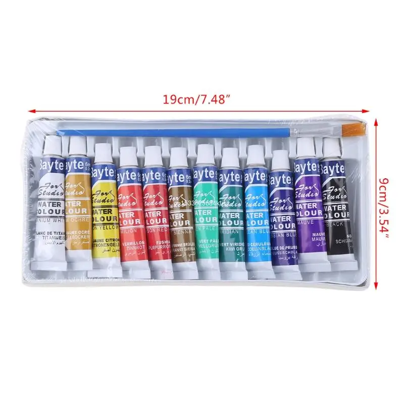 12 Colors Tubes 6ml Paint Tube Drawing Painting Watercolor Pigment Set With Brus Dropship