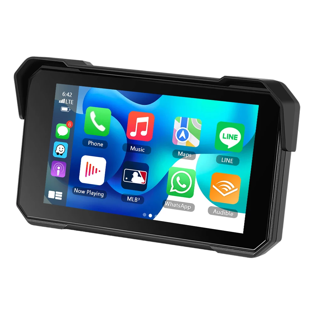 Podofo 5 Zoll Carplay Motorrad-Armaturenbrett Universeller Smart-Player Android Tragbarer Auto-Monitor IP68 Wasserdichtes Reifendruck-Überwachungssystem