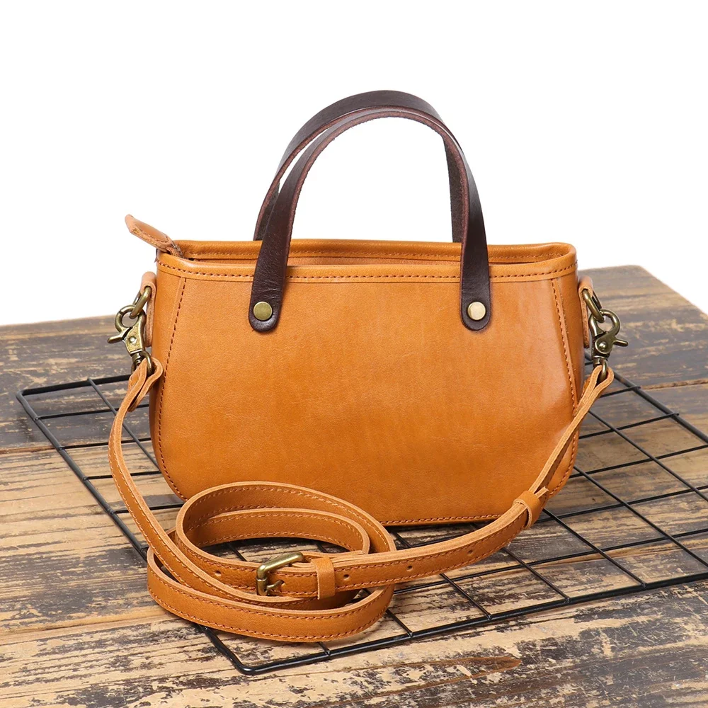 New Women's Plant Tanned Leather Handbag Mini Genuine Crossbody Bag Retro Casual Phone