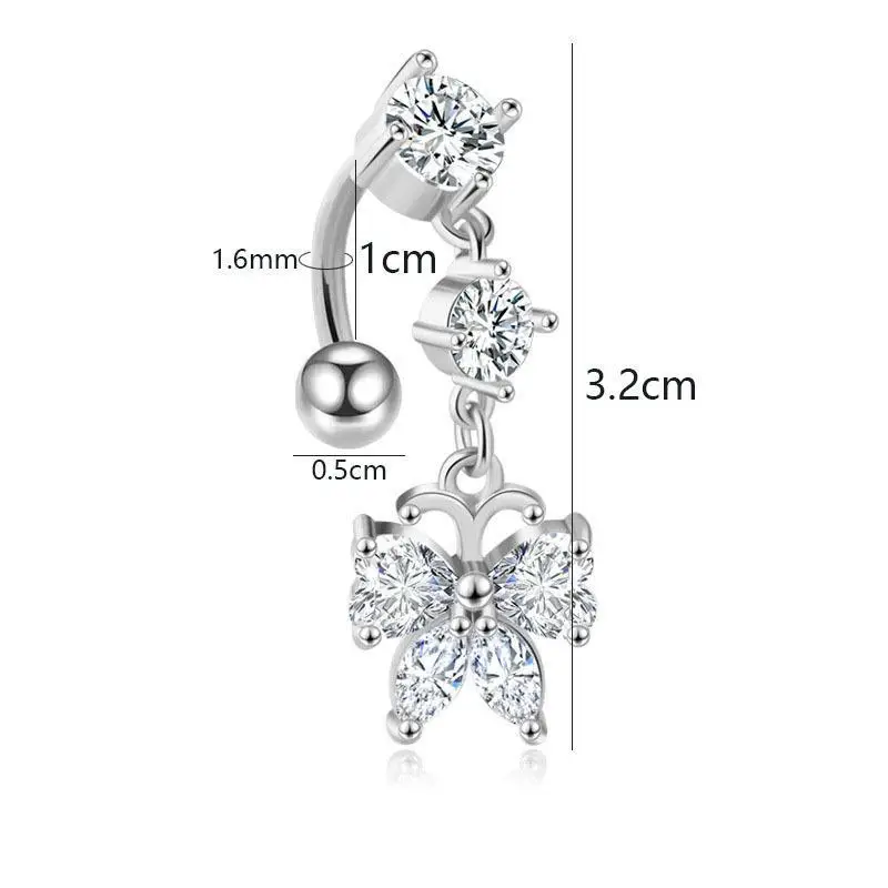New！1Pcs Stainless Steel Zirconia Heart-Shaped Round Zirconia Pendant Stud Jewelry For Reverse Navel Ring
