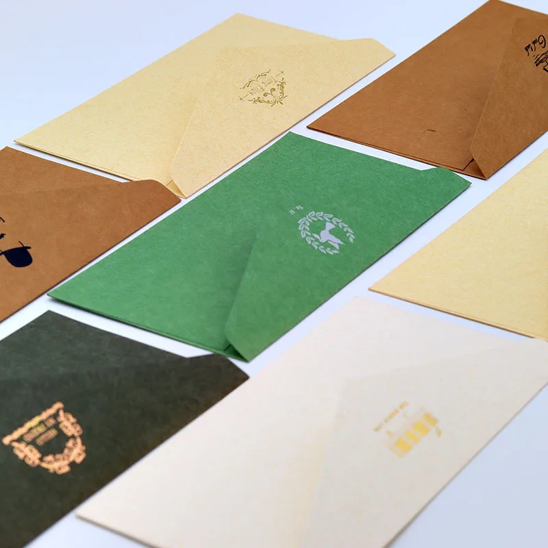 10pcs 22*11cm Exquisite Gold Stamped Envelope, Colored Kraft Paper Envelope