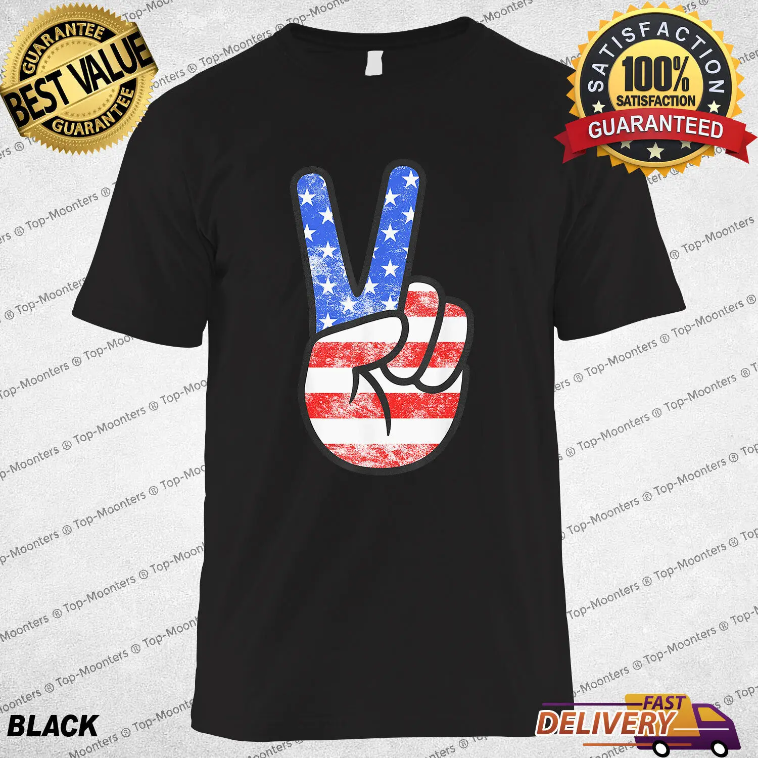 

American Flag Peace Sign Hand T-Shirt Special gift For Men Women, Tee Gift