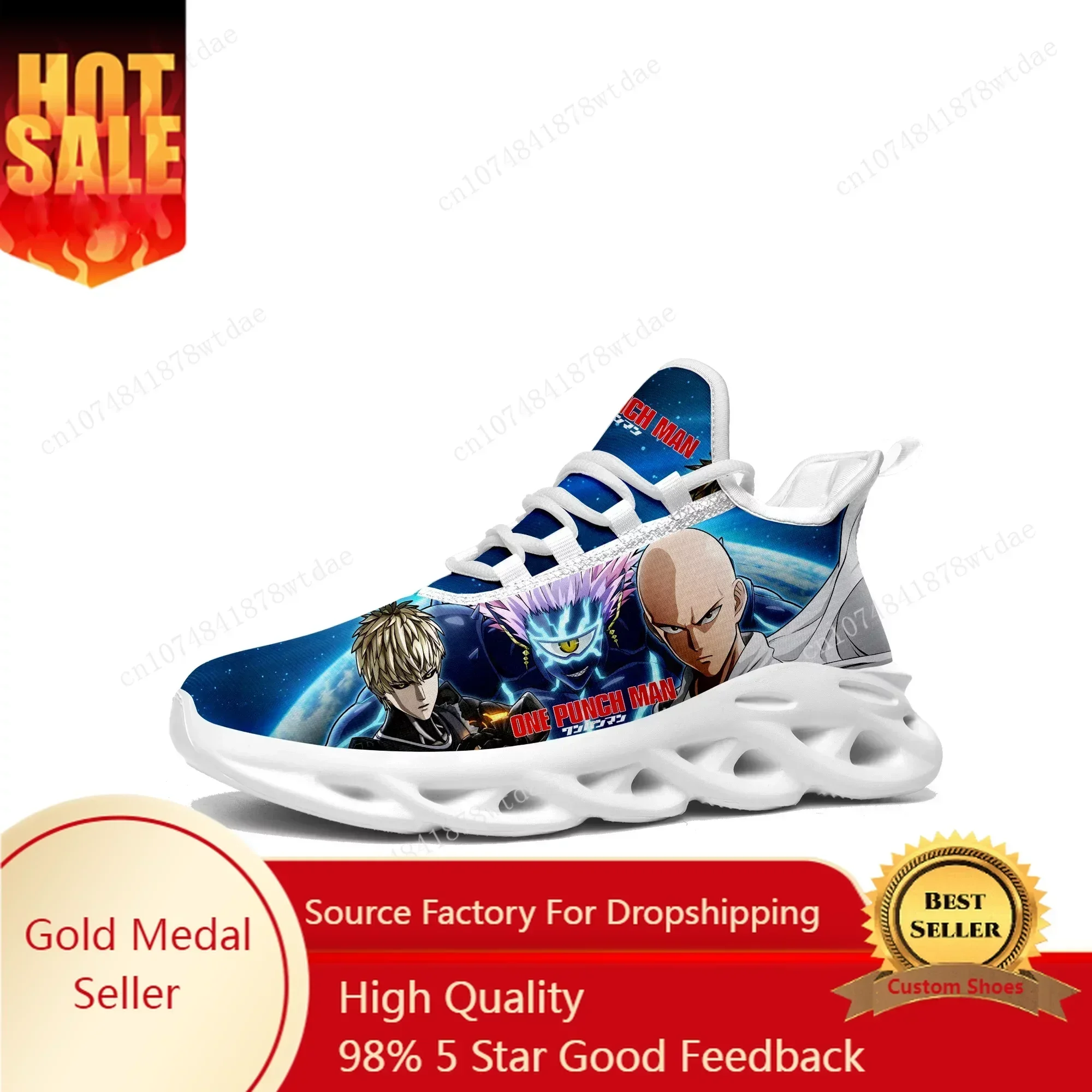 One Punch Man Flats Sneakers Mens Womens Sports Running Shoes High Quality Saitama Cartoon Custom Lace Up Mesh Footwear