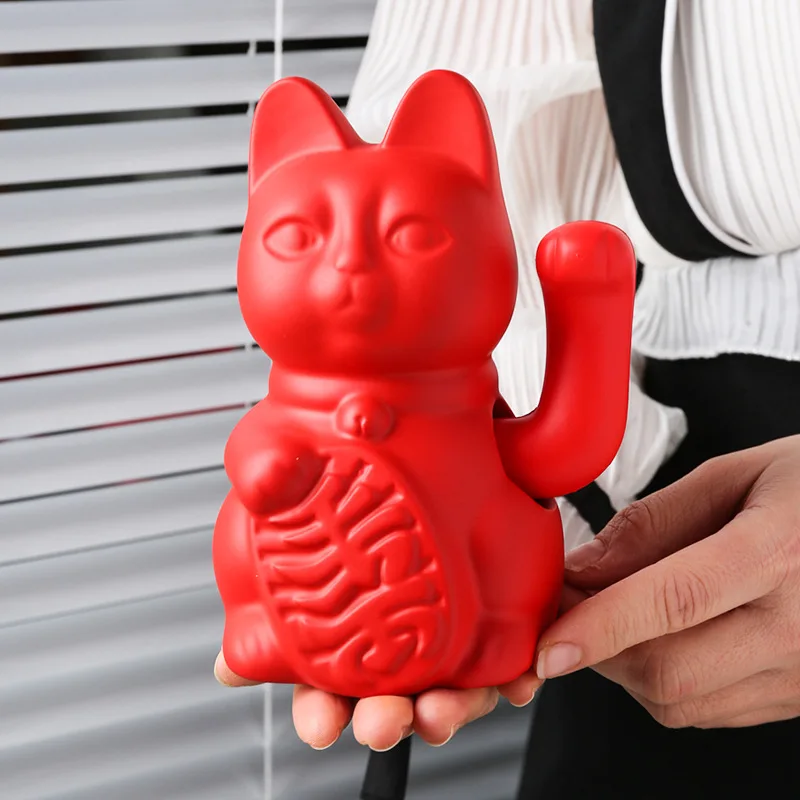 Ceramic Lucky Cat Waving Arm Maneki Neko Beckoning Cat Suitable for Fortune Luck Wealth Prosperity Decoration Fengshui Ornament