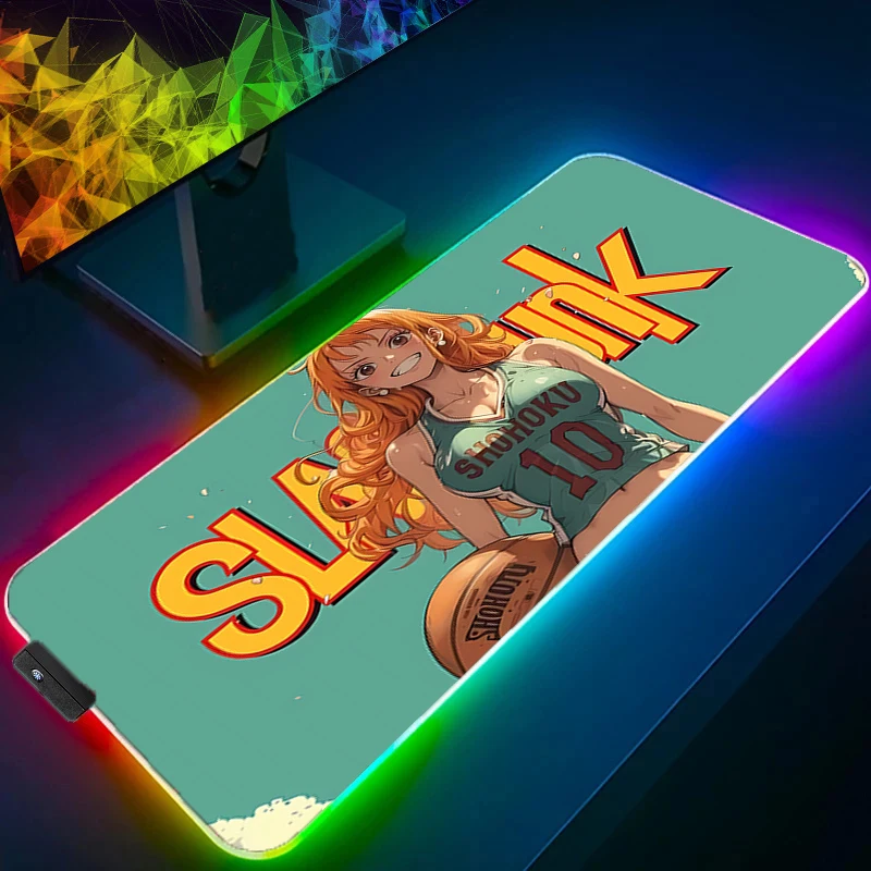 

RGB Mouse Pad one Piece Nami gamer Large LED Keyboard NonSlip Rubber Computer Carpet Desk Mat PC Gamer Backlight Anime MousePad