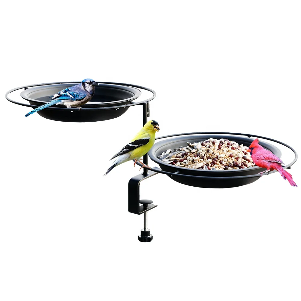 Adjustable Clamp Bracket Multifunction 2 IN 1 Portable Bird Bath Bowl Metal Bird Feeder Outdoor