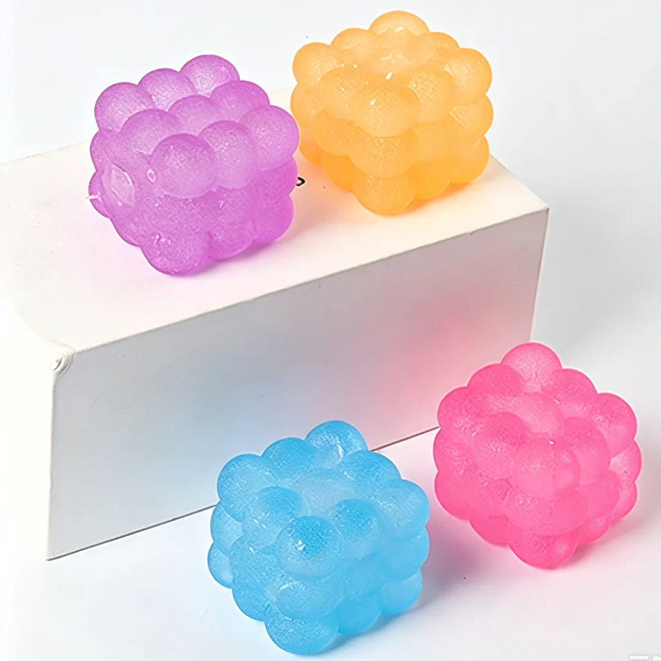 New Transparent Grape Cube Stress Relief Squeeze Ball Stretchable Soft TPR Squishy Hand Fidget Toy for Adults and Kids