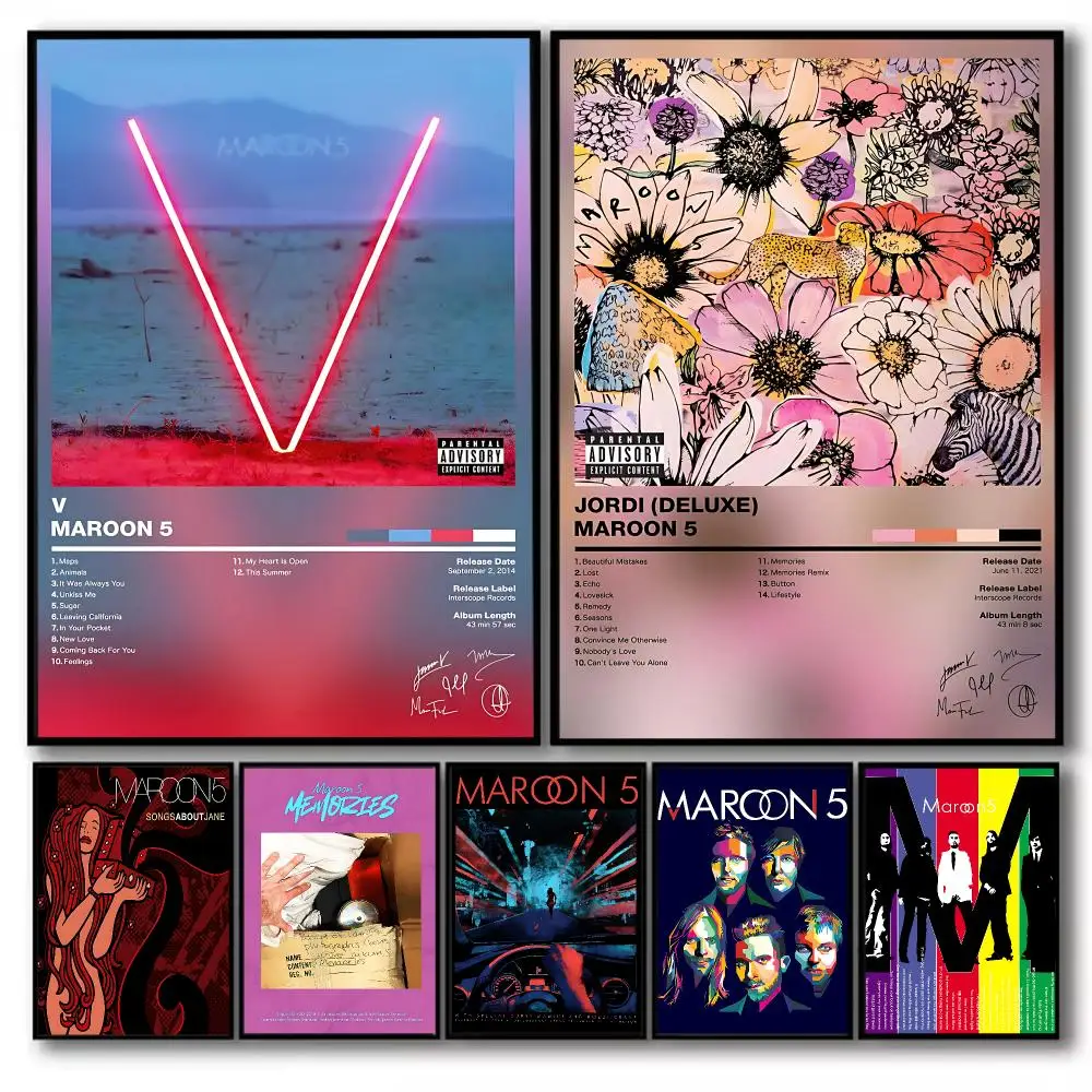Band M-Maroon 5 Poster Stickers Self-Adhesive Painting Mural Decor Wall Decals for Bedroom Living Room Home HD Gift