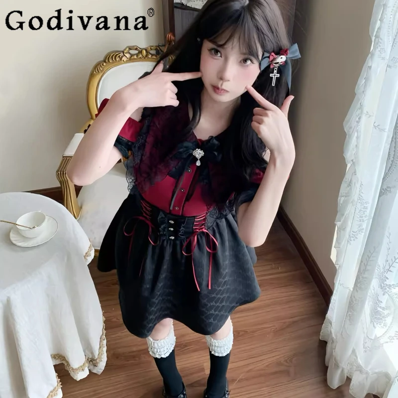 Conjunto de camisa y falda con hombros descubiertos para mujer, Top de subcultura de diseño Original, traje de dos piezas, conjunto producido en masa de estilo japonés