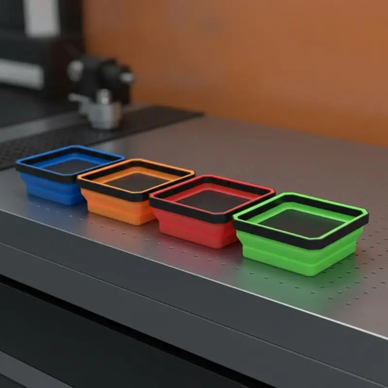 Collapsible Square Magnetic Silicone Parts Tray Foldable Holder for Bolts Nuts Washers Small Metal Parts Organizer