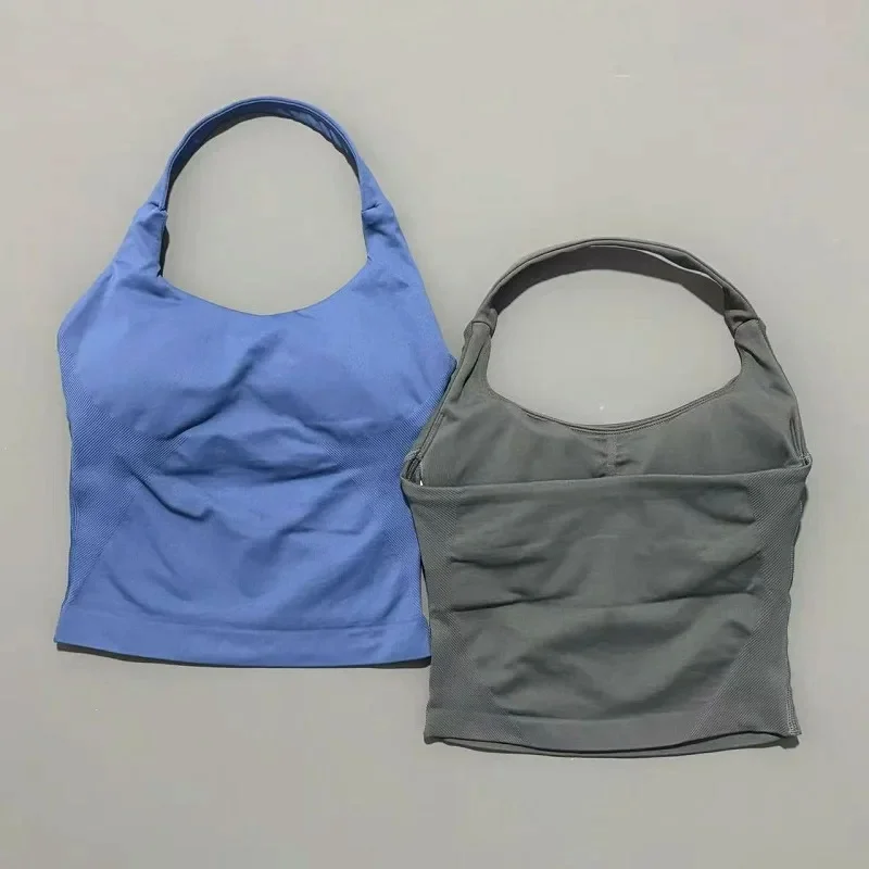 Gym Sports Top Women Seamless Yoga Tank Longline Strappy Top Open Back Bra Sportswear Gym Clothing Running Workout Halter view 6