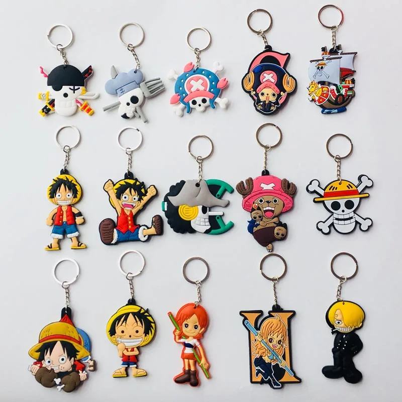 MINISO Cartoon One Piece Keychain Luffy Tony Tony Chopper Solon Double-sided Key Ring Pendant Skeleton Bone Animation Accessoiry