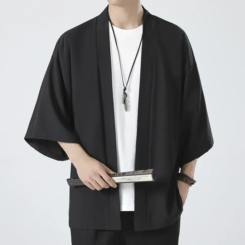 Japanese Costume Shirt Men Summer Kimono Harajuku Style Tops Coat Japan Haori Short Sleeve Traditional Loose Casual Shirt Yukata