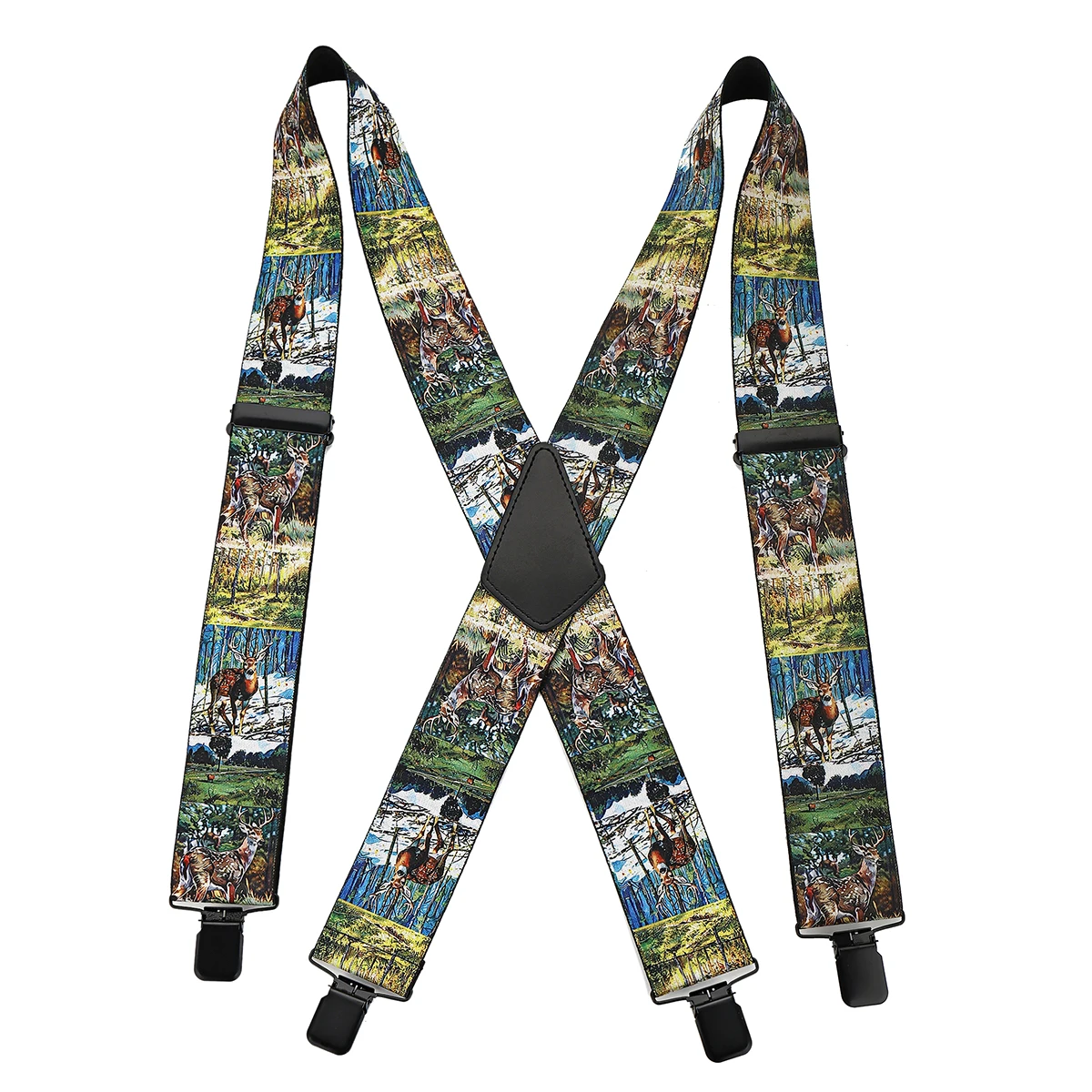 1.97インチ メンズ X型ニホンジカ柄 高弾性調節可能ストラップ