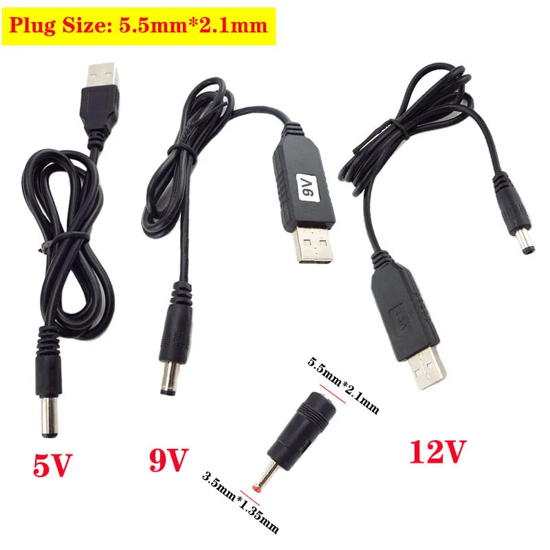 USB 5V to DC 5V 9V 12V 5.5mm 3.5mm Power Boost Line Step Up Module USB Connector Converter Power Adapter Cable 2.1x5.5mm Plug