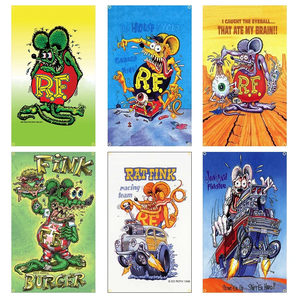 90x150cm Rat Fink Bandera Poliéster Impreso Decoración Banner Tapiz 3X5Ft Jemony
