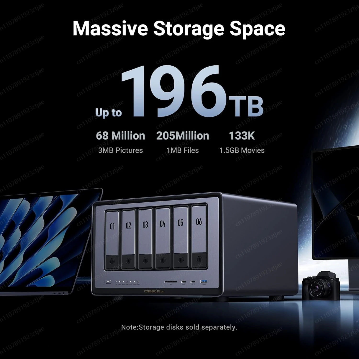 NASync DXP6800 Plus 6 Bay Desktop NAS Intel i3 1215u 6-Core CPU 8GB DDR5 RAM 128G SSD Network Attached Storage (Diskless)