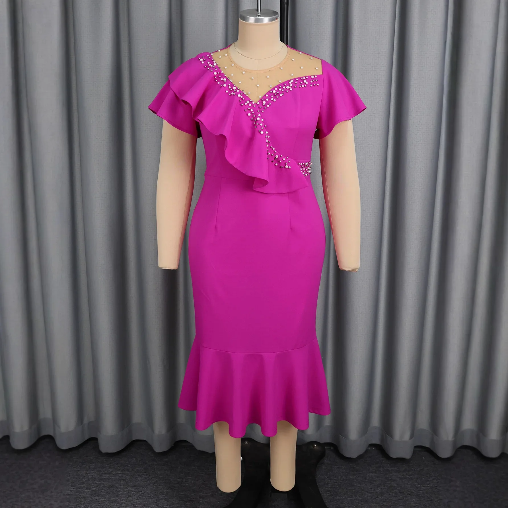 

Plus Size African Dresses for Women Autumn African Short Sleeve Mesh Party Evening Long Dress Christmas Gowns Outfits S-4XL