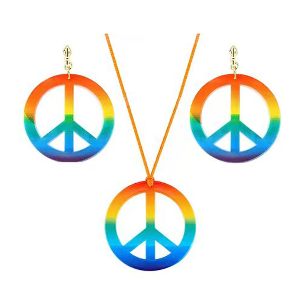 PESENAR Hippie Costume Set Glasses Headband Peace Sign Earrings Necklaces Tie Dye Bandana Hippie Accessory for 60s 70s