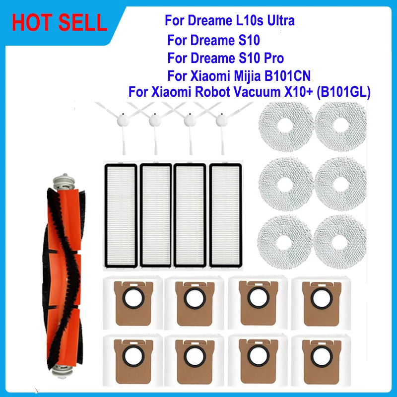 ل شاومي Mijia أومني روبوت X10 + ل دريمي L10s الترا S10 S10 برو روبوت فراغ قطع الغيار الرئيسية الجانب فرشاة هيبا تصفية ممسحة