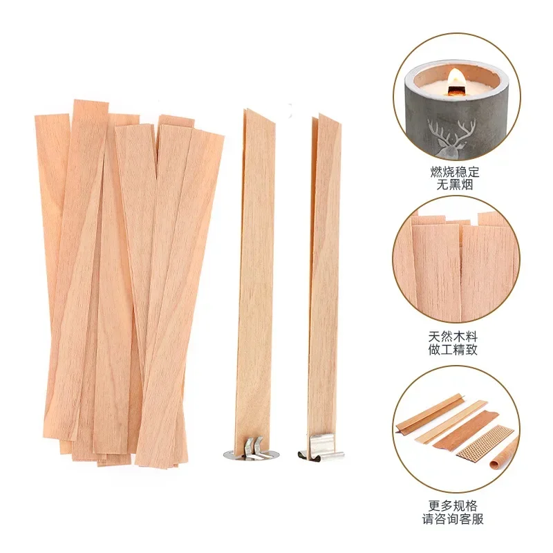 20pcs Wooden Candle Wick with Base DIY Smokeless CandleWick Cores for Paraffin Candle Jar Making Kit Candle Making Supplies