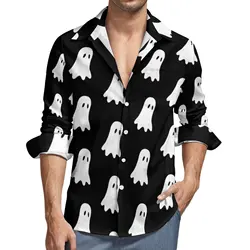 Autunno divertente colore nero camicia fantasma bottone camicie Casual camicette classiche maschili manica lunga grafica traspirante abbigliamento camicie