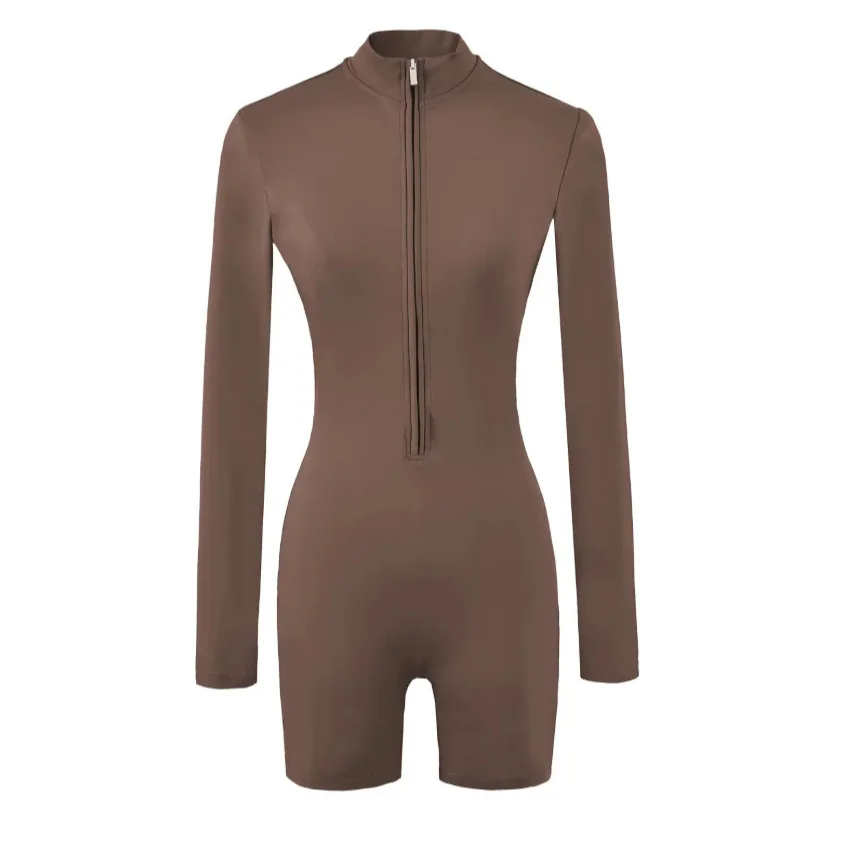 

Женское спортивное боди на молнии с длинным рукавом, шорты, комбинезон