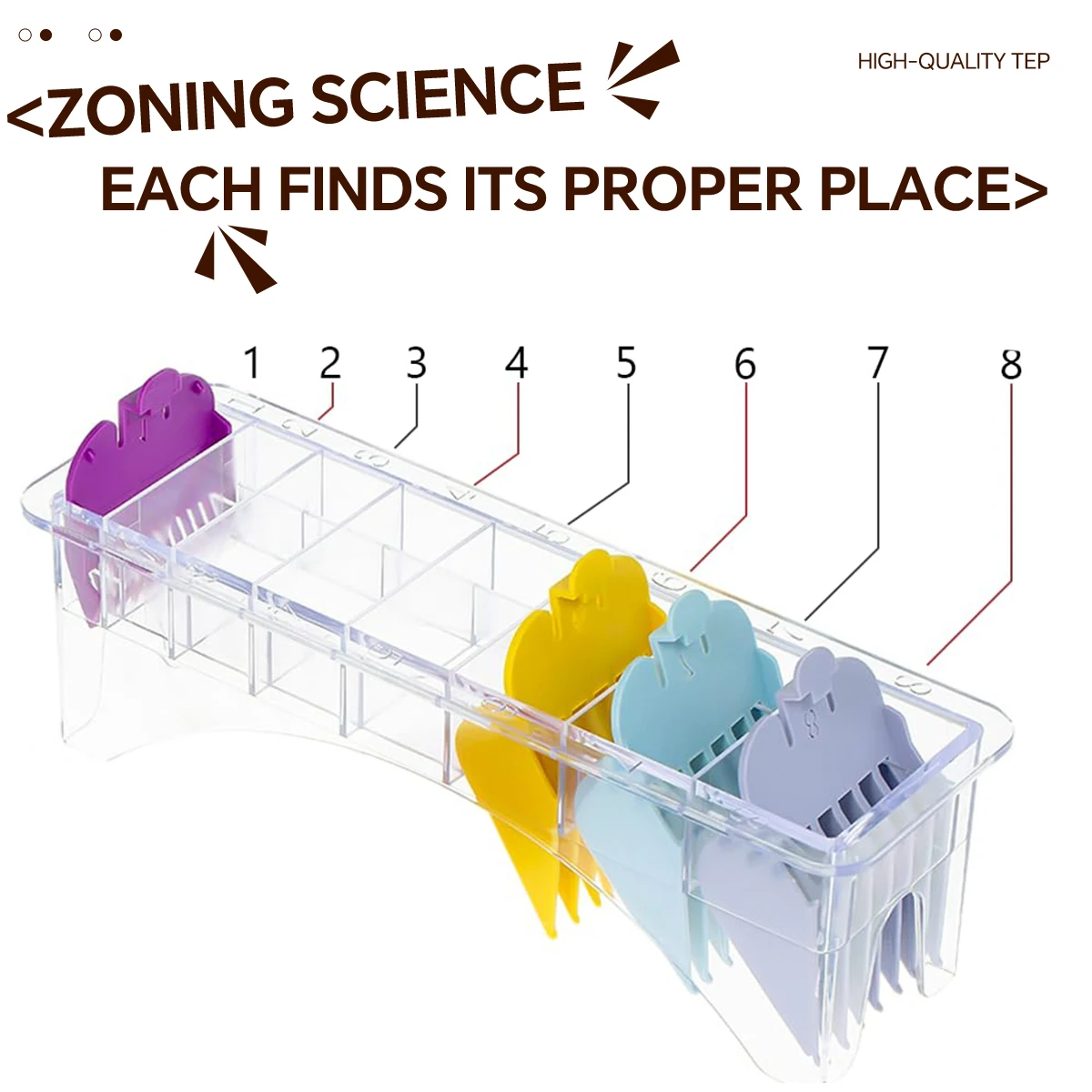8/10 Compartment Organizer Box for Hairdressing - Premium ABS Material Hair Comb Shaving Limit Comb Storage Solution for Desktop