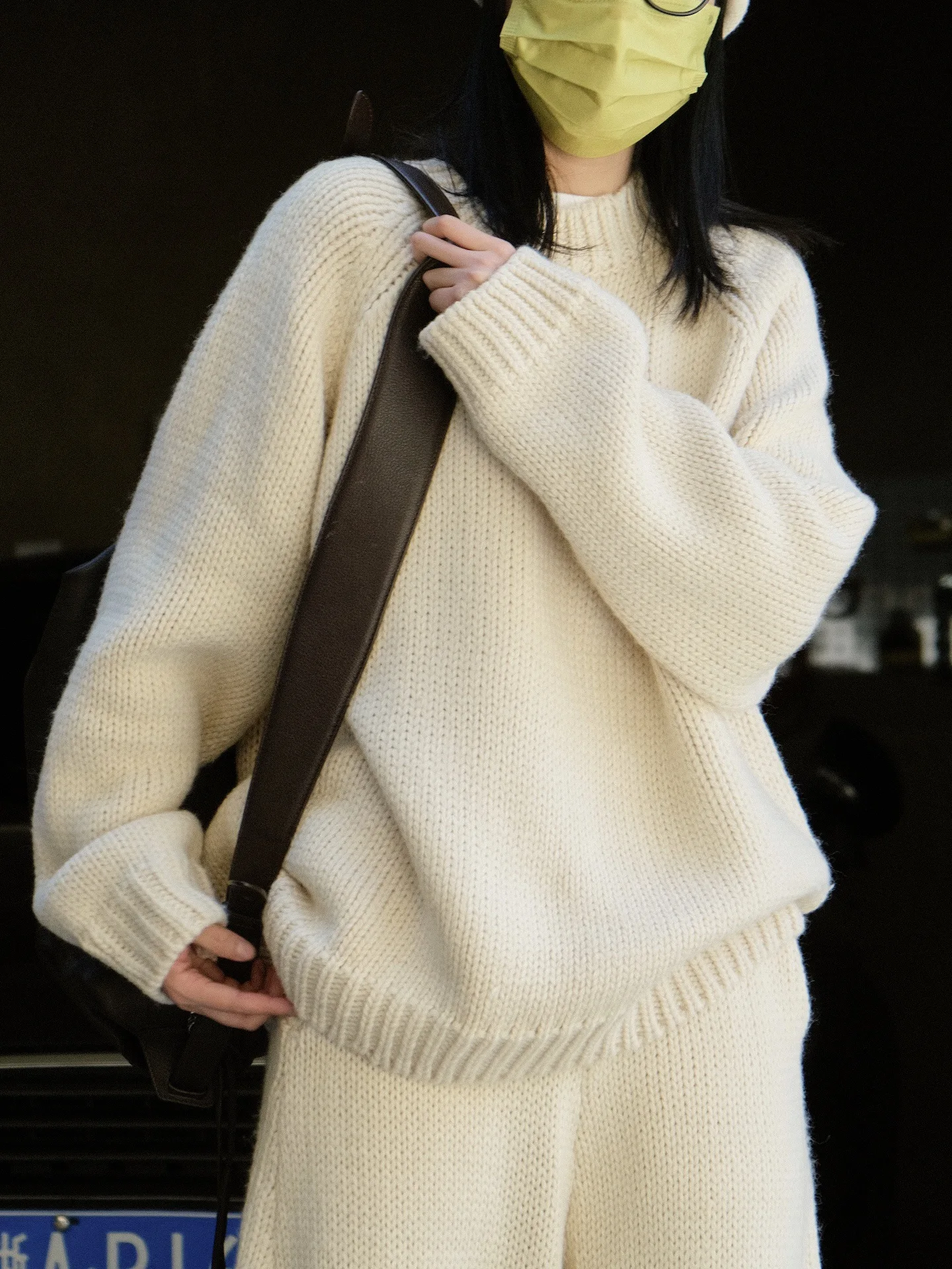 Winter wool women's casual solid round neck long sleeve loose thick wool sweater