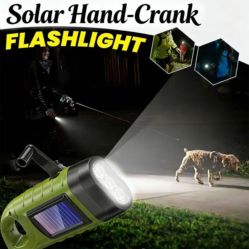 Portable LED Flashlight Tent Light Hand Crank Dynamo Solar Power Torch for Outdoor Camping Hiking Long-range Emergency Lantern