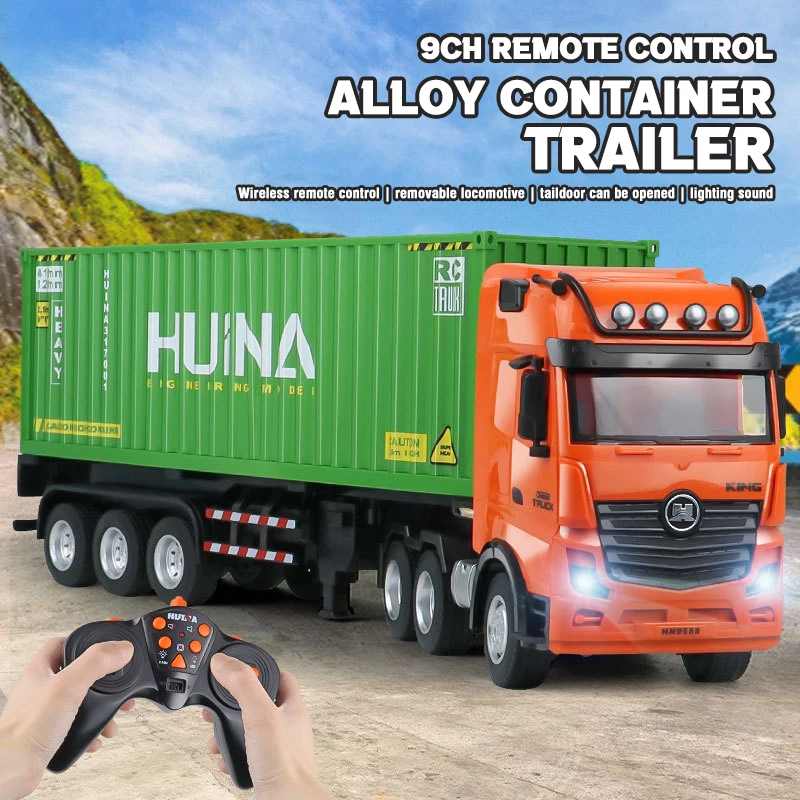 

Huina 9Ch Rc Car Kids Toys Alloy Remote Control Container Truck Children Gift 1:18 Radio-Controlled Trailer Electric Toys