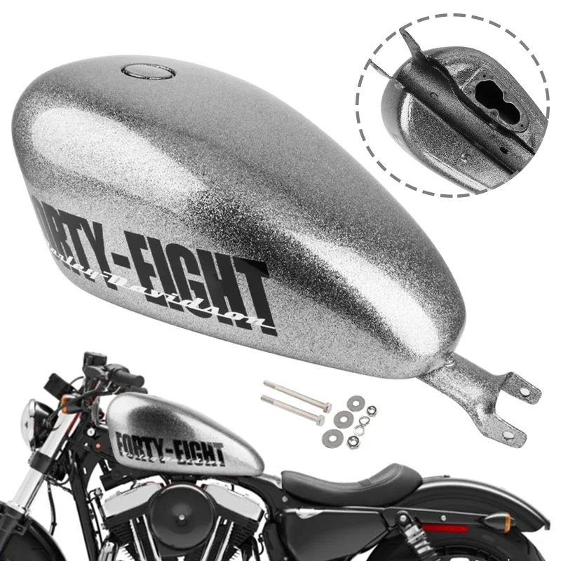 14.4L Motorcycle Chrome Retro Oil Gas Fuel Tank w/ Cap Screws Kit For Harley Sportster Iron XL 48 883 1200 Motorbike Tanks