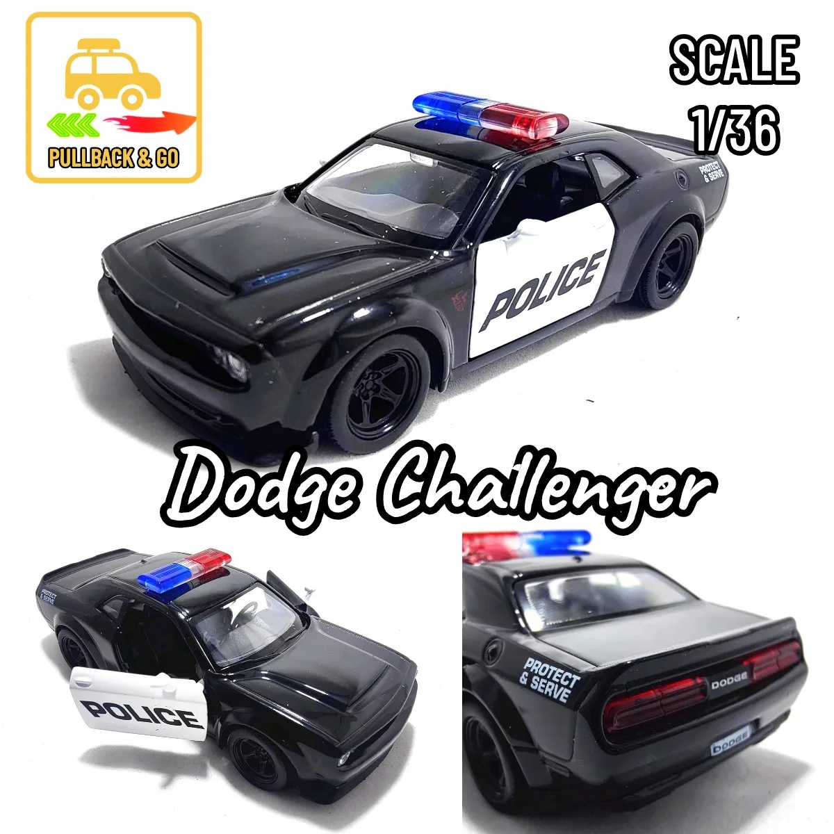 1:36 Car Model Dodge Challenger SRT Demon Police Scale Metal Diecast Replica Miniature Art Vehicle Decoration Kid Boy Toy