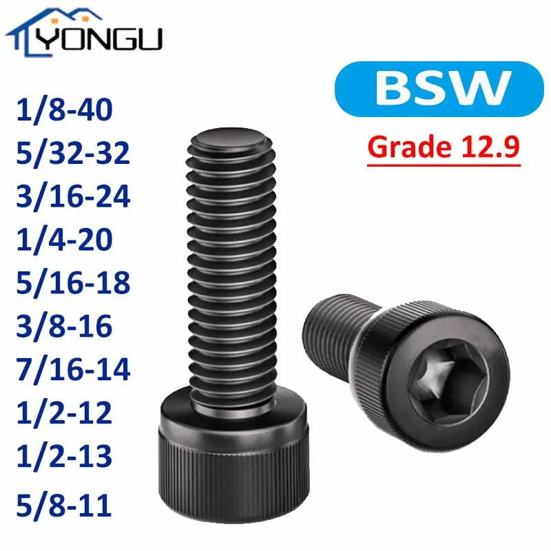 Grade 12.9 British Standard Hexagon Hex Socket Head Cap Screws BSW Allen Bolts 1/8 5/32 3/16 1/4 5/16 3/8 7/16 1/2 5/8