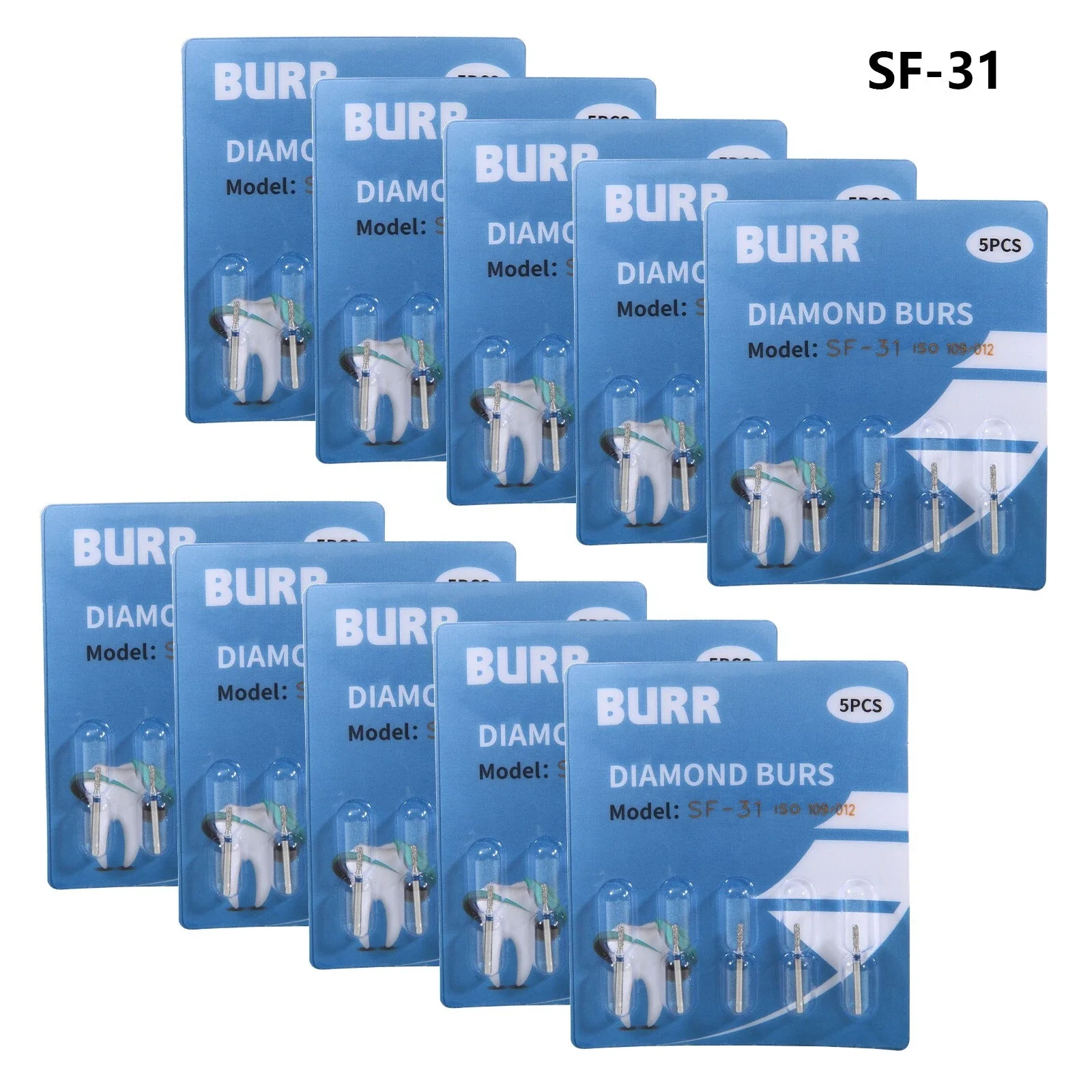 50Pcs/10Packs Dental Diamond Burs FG Flat End Cylinder SF-31 Super Coarse for High-Speed Handpiece