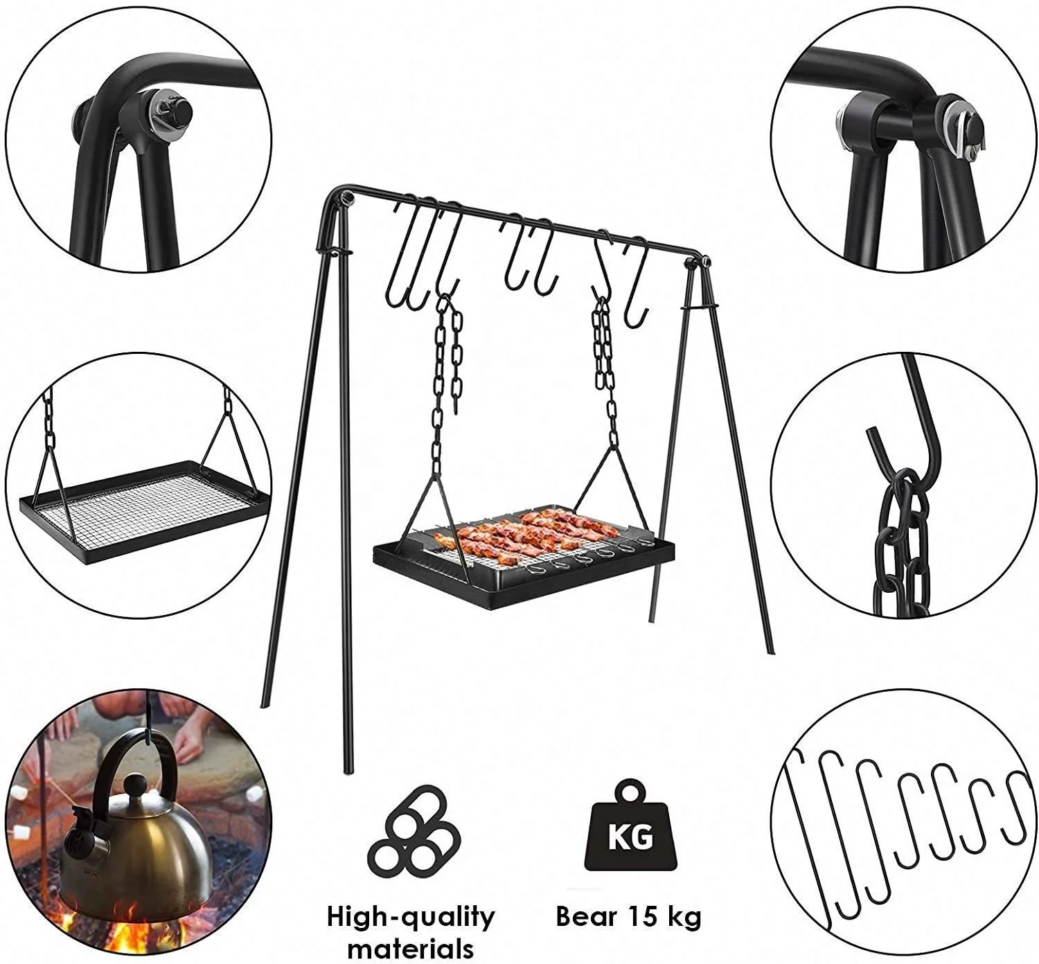 Multifunction Fire Pit Grill Adjustable Portable Barbecue Fire Pit Hanging Tripod BBQ Grill