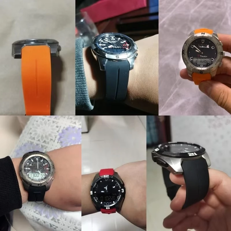 20MM 21MM Black Orange Silicone Rubber Strap FOR Tissot TOUCH COLLECTION EXPERT SOLAR Series T091T013 T081 Men\'s Watch bracelet