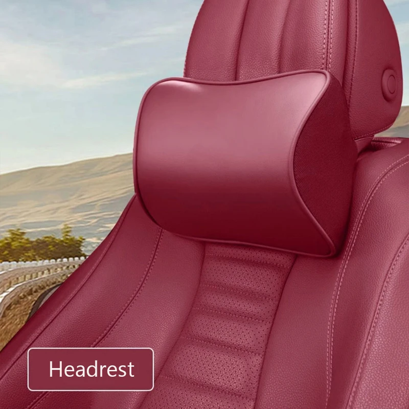 

Luxury NAPPA Leather Car Neck Pillow For Porsche Set Memory Foam Auto Rear Seat Back Headrest Lumbar Supports Travel Cushion