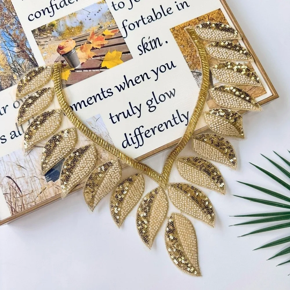 

Embroidery Lace Chest Collar Sequin Bead Leaf-Shaped CollarPatches Applique Ethnic Style Dress Flower Clothing Accessories