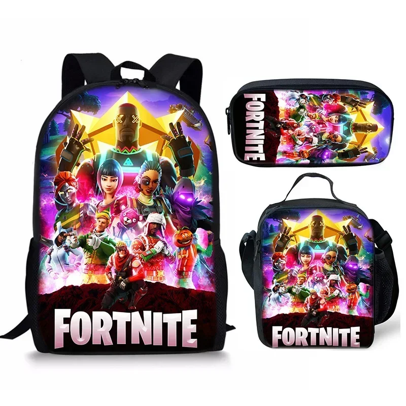 Fortnite Backpack 3pcs Set Kid Child Schoolbag  Pencilcase cosplay Schoolbag Cool Boys Girls Student Bag