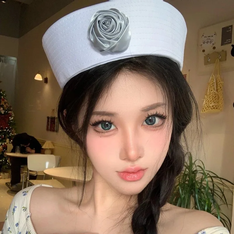 Japanese Rose Cute Sailor Hat Spring and Summer Flipped Brim Women Ins Retro Versatile Short Brim Dome Beret Cap